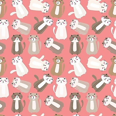 EPS 해외이미지 분홍색 백그라운드 패턴 여러마리 일러스트 사람없음 고양이 패턴백그라운드 고양이캐릭터 해외202105 해외일러스트 컬러 동물캐릭터 다수 무늬 포유류 반려동물 파일형식 벡터