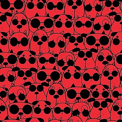 EPS 해외이미지 백그라운드 패턴 일러스트 사람없음 빨간색 선글라스 검은색 개 강아지 코믹 해외202105 해외일러스트 안경 컬러 무늬 포유류 반려동물 파일형식 벡터