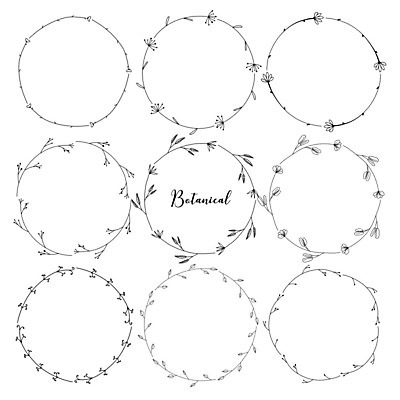 EPS 해외이미지 꽃 잎 일러스트 프레임 사람없음 원형 라인아트 원형프레임 해외202105 해외일러스트 도형 식물 선 파일형식 벡터