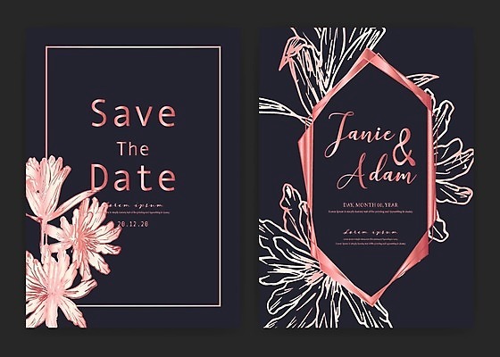 EPS 해외이미지 꽃 분홍색 일러스트 프레임 타이포그라피 사람없음 청첩장 해외202105 해외일러스트 식물 문자 컬러 카드_감사 파일형식 벡터