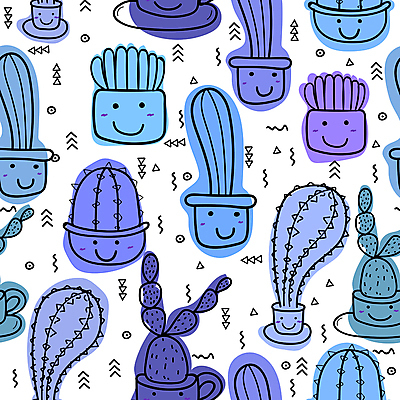 JPG 해외이미지 화분 백그라운드 패턴 일러스트 선인장 사람없음 파란색 해외202105 해외포토 포토 식물 컬러 무늬 파일형식