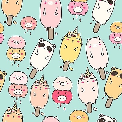 EPS 해외이미지 캐릭터 백그라운드 패턴 일러스트 아이스크림 디저트 사람없음 컬러풀 토끼 돼지 해외202105 해외일러스트 일러캐릭터 음식 컬러 무늬 포유류 반려동물 파일형식 벡터