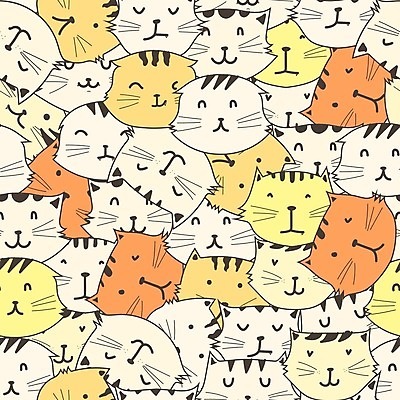 EPS 해외이미지 백그라운드 패턴 여러마리 일러스트 사람없음 노란색 고양이 패턴백그라운드 고양이캐릭터 해외202105 해외일러스트 컬러 동물캐릭터 다수 무늬 포유류 반려동물 파일형식 벡터
