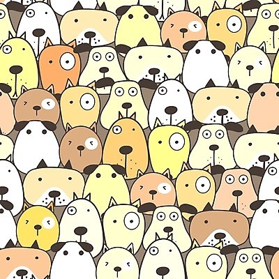 EPS 해외이미지 백그라운드 패턴 여러마리 일러스트 사람없음 노란색 패턴백그라운드 개 강아지 해외202105 해외일러스트 컬러 다수 무늬 포유류 반려동물 파일형식 벡터