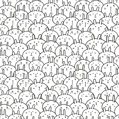 EPS 해외이미지 백그라운드 패턴 여러마리 일러스트 표정 사람없음 패턴백그라운드 흰색 토끼 라인아트 토끼캐릭터 해외202105 해외일러스트 선 컬러 동물캐릭터 다수 무늬 포유류 반려동물 파일형식 벡터
