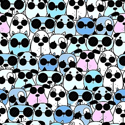 EPS 해외이미지 백그라운드 패턴 여러마리 일러스트 사람없음 파란색 선글라스 패턴백그라운드 개 강아지 해외202105 해외일러스트 안경 컬러 다수 무늬 포유류 반려동물 파일형식 벡터