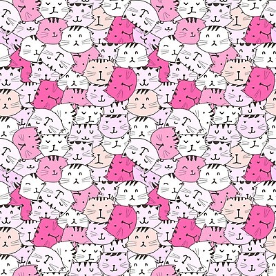 EPS 해외이미지 분홍색 백그라운드 패턴 여러마리 일러스트 사람없음 고양이 패턴백그라운드 고양이캐릭터 해외202105 해외일러스트 컬러 동물캐릭터 다수 무늬 포유류 반려동물 파일형식 벡터
