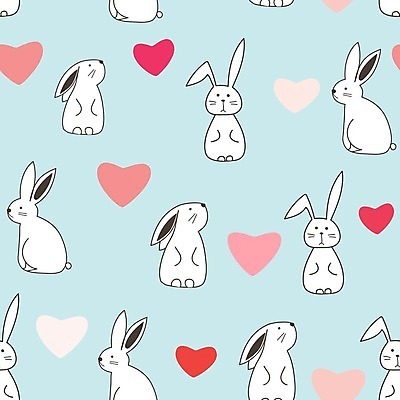 EPS 해외이미지 하늘색 백그라운드 패턴 여러마리 일러스트 사람없음 패턴백그라운드 하트 토끼 토끼캐릭터 해외202105 해외일러스트 모양 동물캐릭터 다수 무늬 포유류 파란색 반려동물 파일형식 벡터