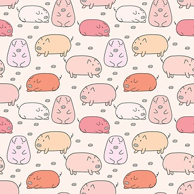 EPS 해외이미지 분홍색 백그라운드 패턴 여러마리 일러스트 사람없음 패턴백그라운드 돼지 돼지캐릭터 해외202105 해외일러스트 컬러 동물캐릭터 다수 무늬 포유류 파일형식 벡터