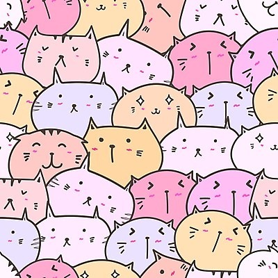 EPS 해외이미지 분홍색 백그라운드 패턴 여러마리 일러스트 표정 사람없음 고양이 패턴백그라운드 고양이캐릭터 해외202105 해외일러스트 컬러 동물캐릭터 다수 무늬 포유류 반려동물 파일형식 벡터