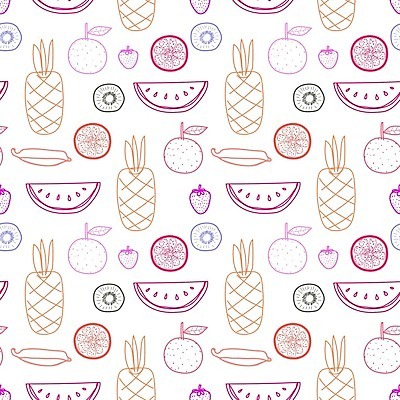 EPS 해외이미지 백그라운드 패턴 오렌지 일러스트 딸기 수박 바나나 키위 사람없음 패턴백그라운드 라인아트 파인애플 해외202105 해외일러스트 선 무늬 과일 열대과일 파일형식 벡터