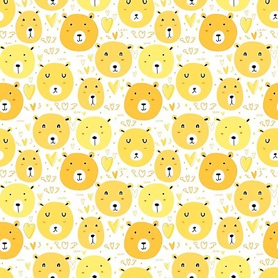 EPS 해외이미지 백그라운드 패턴 여러마리 일러스트 사람없음 노란색 패턴백그라운드 하트 곰캐릭터 해외202105 해외일러스트 모양 컬러 동물캐릭터 다수 무늬 곰 파일형식 벡터