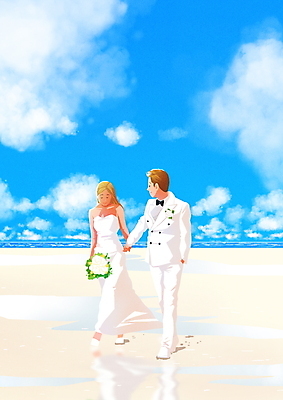 전신 PSD 구름 커플 여자 남자 바다 웨딩드레스 결혼 일러스트 들기 정장 성인 해변 두명 여름 모래사장 걷기 손잡기 화관 주머니손 신랑신부 성인만 웨딩촬영 국내일러스트 자연요소 드레스 옷 계절 꽃 신부_웨딩 신랑 관계 모션 사람 이벤트 기념사진 파일형식