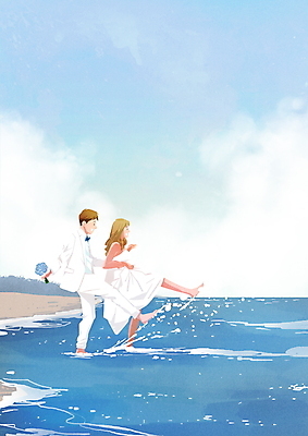 전신 PSD 구름 커플 여자 남자 바다 부케 웨딩드레스 하늘색 결혼 일러스트 들기 정장 성인 해변 두명 여름 킥 신랑신부 성인만 웨딩촬영 국내일러스트 자연요소 드레스 옷 계절 신부_웨딩 꽃다발 신랑 관계 모션 사람 이벤트 파란색 기념사진 파일형식