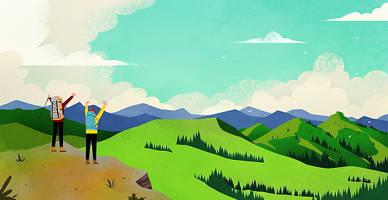 전신 PSD 구름 남자 일러스트 하늘 산 서기 풍경 성인 두명 등산 만세 하이킹 정상 등산객 산행 등산로 성인남자만 국내일러스트 자연요소 모션 레저 사람 트래킹 남자만 성인만 파일형식