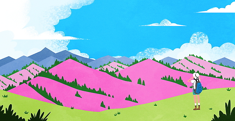 전신 PSD 구름 여자 일러스트 하늘 산 한명 서기 풍경 성인 봄 하이킹 등산객 진달래 산행 등산로 산철쭉 성인여자한명만 국내일러스트 자연요소 1 계절 꽃 모션 레저 사람 등산 철쭉 여자한명만 성인여자만 파일형식