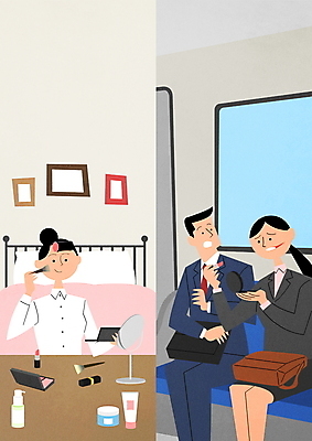 PSD 라이프스타일 여자 남자 여유 의자 일러스트 들기 앉기 상반신 성인 세명 화장 놀람 화장품 침대 비즈니스맨 비즈니스우먼 비교 전철 출근준비 양극 성인만 국내일러스트 감정 육상교통 가구 컨셉 비즈니스 모션 대중교통 표정 사람 생활 뷰티 직장인 출근 파일형식