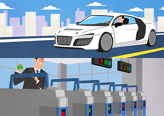 PSD 라이프스타일 남자 여유 일러스트 들기 상반신 성인 두명 운전 도시 비즈니스맨 비교 출근 외제차 전철역 개찰구 양극 성인남자만 다급 국내일러스트 감정 컨셉 비즈니스 모션 자동차 사람 생활 직장인 역 출퇴근 남자만 성인만 파일형식