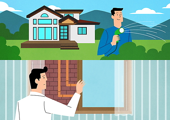 PSD 라이프스타일 남자 벽 일러스트 창문 들기 상반신 성인 두명 정원 오픈 비교 물주기 전원주택 가스관 물호스 양극 성인남자만 국내일러스트 컨셉 모션 주택 사람 생활 호스 남자만 성인만 파일형식