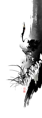 PSD 한마리 일러스트 캘리그라피 붓터치 풍경 사람없음 계곡 학 바위 난초 동양화 번짐 낙관 화조화 국내일러스트 식물 1 조류 미술 돌_바위 파일형식 효과