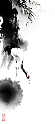 PSD 한마리 일러스트 캘리그라피 붓터치 산 풍경 사람없음 계곡 학 대나무 동양화 번짐 낙관 화조화 국내일러스트 나무 1 조류 미술 파일형식 효과