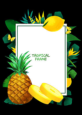 PSD 일러스트 단면 프레임 사람없음 레몬 열대식물 파인애플 열대꽃 열대잎 프레임일러스트 트로피컬아트 국내일러스트 식물 꽃 잎 과일 열대과일 그림 파일형식