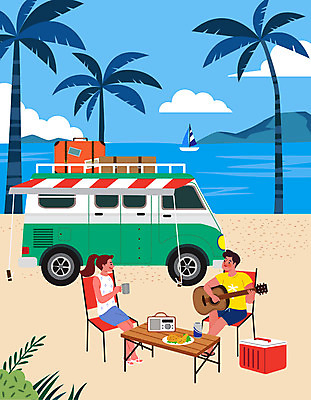 전신 커플 여자 남자 연주 요트 일러스트 탁자 휴식 들기 앉기 성인 해변 두명 컵 파란색 야자수 마주보기 기타 라디오 캠핑카 성인만 차박 캠핑의자 국내일러스트 AI파일 나무 식기 음악 바다 컬러 가구 컨셉 배_교통 의자 관계 모션 자동차 현악기 캠핑도구 사람 전자제품 캠핑 파일형식 벡터