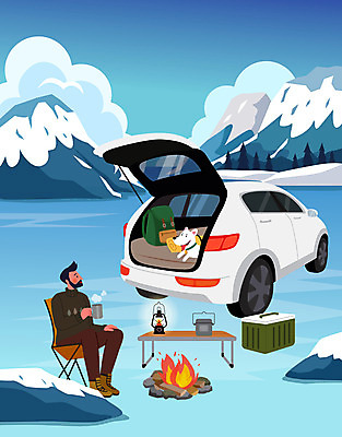 전신 한마리 남자 반려견 하늘색 겨울 일러스트 자동차 휴식 한명 들기 앉기 성인 컵 캠핑 랜턴 강아지 모닥불 반려 반합 성인남자한명만 설산 차박 캠핑의자 국내일러스트 AI파일 1 식기 계절 육상교통 컨셉 의자 모션 불 레저 조명 산 캠핑도구 사람 파란색 반려동물 개 남자한명만 성인남자만 파일형식 벡터