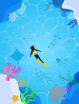 전신 PSD 여자 하늘색 일러스트 어류 한명 성인 여름휴가 바캉스 바닷속 바위 해초 산호 스쿠버다이빙 계절백그라운드 해파리 가오리 성인여자한명만 국내일러스트 1 백그라운드 휴가 사람 파란색 수중 수중동물 돌_바위 수상스포츠 해조류 자포동물 여자한명만 성인여자만 파일형식 여름_계절