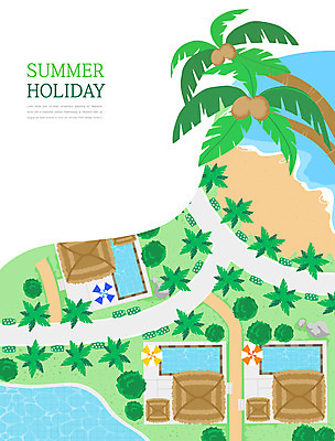 PSD 길 바다 일러스트 수영장 해변 사람없음 초록색 여름휴가 바캉스 야자수 휴양지 펜션 계절백그라운드 국내일러스트 나무 컬러 백그라운드 숙소 휴가 장소 파일형식 여름_계절