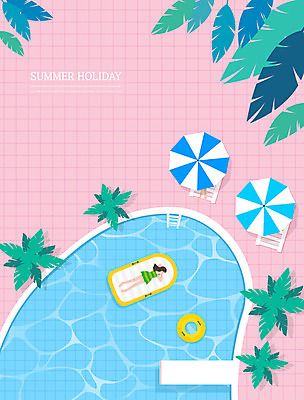 전신 PSD 여자 엎드리기 분홍색 일러스트 수영장 한명 성인 여름휴가 바캉스 야자수 파라솔 선베드 비치베드 튜브 계절백그라운드 다이빙대 열대잎 성인여자한명만 국내일러스트 나무 1 컬러 백그라운드 잎 의자 모션 휴가 사람 다이빙 여자한명만 성인여자만 파일형식 여름_계절