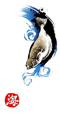 PSD 문양 물결 일러스트 캘리그라피 붓터치 어패류 사람없음 해산물 번짐 물결무늬 광어 바다해 국내일러스트 동물 무늬 어류 한자 파일형식 효과