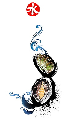 PSD 문양 물결 일러스트 캘리그라피 붓터치 사람없음 해산물 번짐 전복 물수 국내일러스트 어패류 한자 파일형식 효과