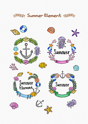 PSD 리본 일러스트 불가사리 프레임 타이포그라피 사람없음 여름 조개껍데기 산호초 소라 열대어 튜브 닻 해파리 엘리먼트 국내일러스트 문자 계절 조개 어패류 극피동물 어류 수중식물 자포동물 파일형식