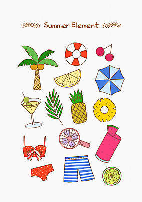 PSD 수영복 일러스트 나뭇잎 사람없음 여름 야자수 파라솔 칵테일 체리 선풍기 레몬 파인애플 라임 튜브 수박주스 엘리먼트 국내일러스트 나무 옷 계절 잎 과일 주류 가전제품 과일주스 열대과일 파일형식