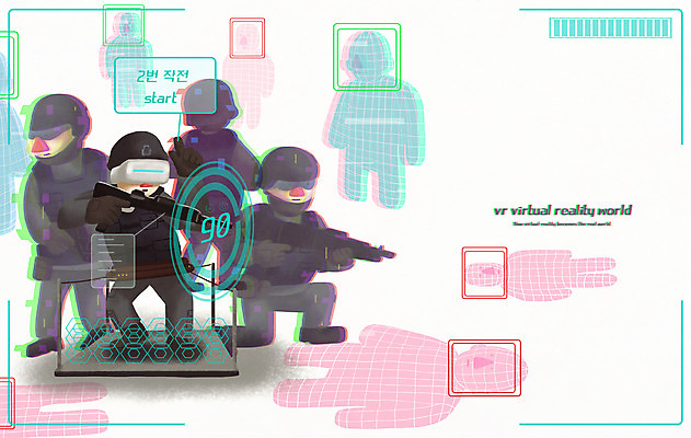 전신 PSD 남자 일러스트 미래 사람모양 들기 여러명 성인 총 체험 무릎꿇기 연습 가상공간 진압 특공대 홀로그램 가상현실 성인남자만 VR기기 국내일러스트 모양 무기 다수 컨셉 모션 사람 기계 특수부대 남자만 성인만 파일형식