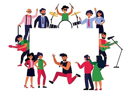 EPS 해외이미지 전신 여자 할아버지 노년 남자 허리손 연주 일러스트 프레임 서기 들기 여러명 상반신 성인 점프 공연 모임 가수 기타 비즈니스맨 비즈니스우먼 마이크 드럼 버스킹 해외일러스트 음악 음향기기 포즈 다수 비즈니스 모션 현악기 타악기 사람 이벤트 음악가 직장인 파일형식 벡터