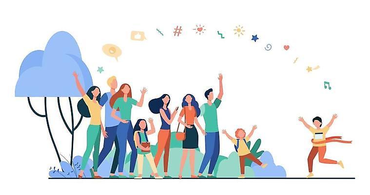 EPS 해외이미지 전신 여자 남자 어린이 일러스트 서기 들기 소년 여러명 성인 책 달리기 모임 손인사 완주 해외일러스트 다수 모션 사람 인사 파일형식 벡터