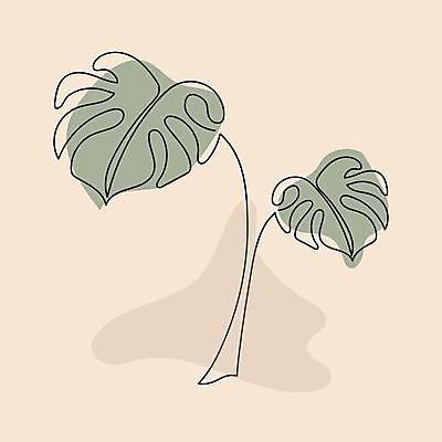 EPS 해외이미지 라인일러스트 일러스트 사람없음 라인아트 몬스테라 베이지색 미니멀 해외일러스트 식물 선 컬러 파일형식 벡터