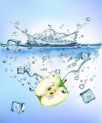 EPS 해외이미지 일러스트 사람없음 물 파란색 얼음 물방울 떨어짐 사과 청사과 스플래쉬 해외일러스트 자연요소 컬러 컨셉 과일 파일형식 벡터