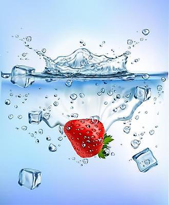 EPS 해외이미지 일러스트 딸기 사람없음 물 파란색 얼음 물방울 떨어짐 스플래쉬 해외일러스트 자연요소 컬러 컨셉 과일 파일형식 벡터