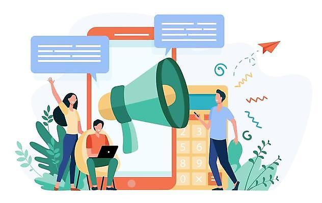 EPS 해외이미지 전신 여자 남자 말풍선 의자 일러스트 비즈니스 나뭇잎 서기 앉기 성인 세명 노트북 스마트폰 손들기 확성기 계산기 비즈니스맨 비즈니스우먼 성인만 해외일러스트 가구 잎 모션 문구용품 사람 전자제품 핸드폰 스마트기기 장비 직장인 파일형식 벡터