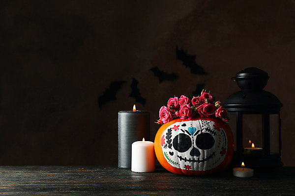 포토 JPG 해외이미지 전통 기념일 전통문화 초 검은배경 멕시코 해골 실내 사람없음 장미 축제 어둠 할로윈 랜턴 그림 잭오랜턴 해골모형 해외포토 꽃 문화 백그라운드 북아메리카 조명 뼈 이벤트 내부 모형 검은색 파일형식