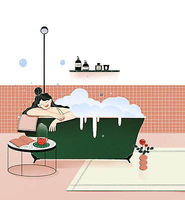 PSD 라이프스타일 여자 분홍색 일러스트 휴식 욕조 한명 상반신 성인 일상 꽃병 기댐 스파 목욕 카펫 거품 욕실 커피잔 힐링 거품목욕 원형탁자 성인여자한명만 차분 국내일러스트 1 꽃 커피 컬러 컨셉 모션 탁자 잔 사람 라이프 생활 청결 여자한명만 성인여자만 파일형식