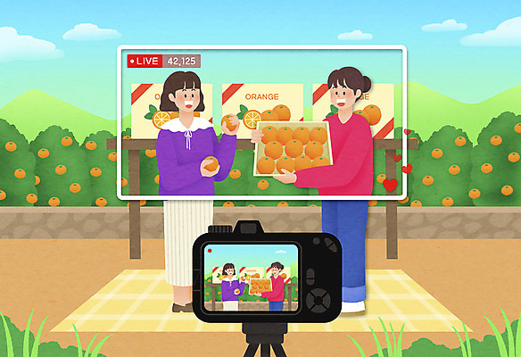전신 PSD 여자 오렌지 일러스트 모바일 들기 상반신 성인 두명 상자 판매 카메라 촬영 온라인쇼핑 모바일쇼핑 온라인 라이브 오렌지나무 성인여자만 산지직송 숍스트리밍 라이브커머스 비대면쇼핑 스토어 로컬푸드 국내일러스트 나무 과일 모션 사람 전자제품 농산물 쇼핑 여자만 성인만 파일형식 직송 언택트