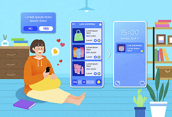 전신 PSD 여자 화분 하늘색 쿠션 일러스트 모바일 한명 들기 앉기 성인 스마트폰 스크린 알람 서랍장 온라인쇼핑 모바일쇼핑 온라인 설정 성인여자한명만 숍스트리밍 라이브커머스 비대면쇼핑 스토어 국내일러스트 1 가구 모션 사람 파란색 핸드폰 스마트기기 쇼핑 여자한명만 성인여자만 파일형식 언택트