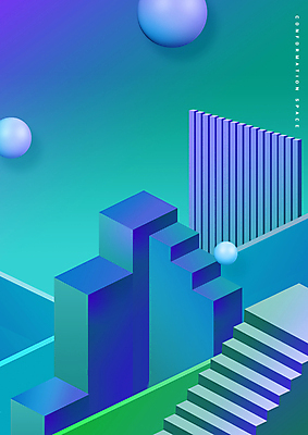 PSD 그래픽백그라운드 일러스트 벽면 사람없음 계단 원형 입체 청록색 직사각형 입체도형 국내일러스트 도형 벽 컬러 백그라운드 그래픽 파일형식