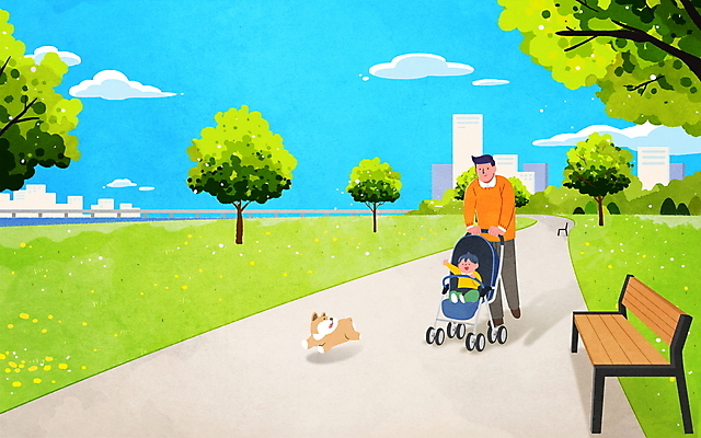 전신 PSD 나무 한마리 공원 남자 반려견 벤치 일러스트 하늘 성인 두명 건물 걷기 산책 산책로 육아 아기 부자 아빠 강아지 유모차 육아라이프 반려 남자만 남성육아휴직 육아대디 싱글대디 한부모가족 국내일러스트 식물 1 라이프스타일 건축물 공공시설 길 컨셉 의자 가족 모션 휴식 사람 반려동물 아기용품 개 파일형식 육아휴직
