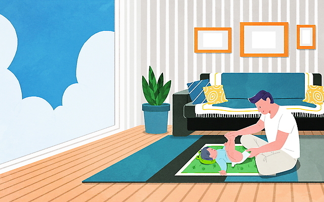 전신 PSD 남자 화분 액자 거실 일러스트 창문 들기 앉기 성인 두명 소파 눕기 카펫 육아 아기 아빠 기저귀 육아라이프 남자만 남성육아휴직 육아대디 싱글대디 한부모가족 국내일러스트 라이프스타일 의자 가족 모션 사람 아기용품 파일형식 육아휴직