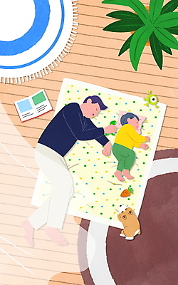 전신 PSD 한마리 남자 화분 반려견 화초 일러스트 성인 두명 눕기 장난감 카펫 이불 육아 아기 커튼 아빠 강아지 낮잠 동화책 육아라이프 반려 남자만 남성육아휴직 육아대디 싱글대디 한부모가족 국내일러스트 식물 1 라이프스타일 가족 침구 모션 사람 책 반려동물 잠 개 파일형식 육아휴직